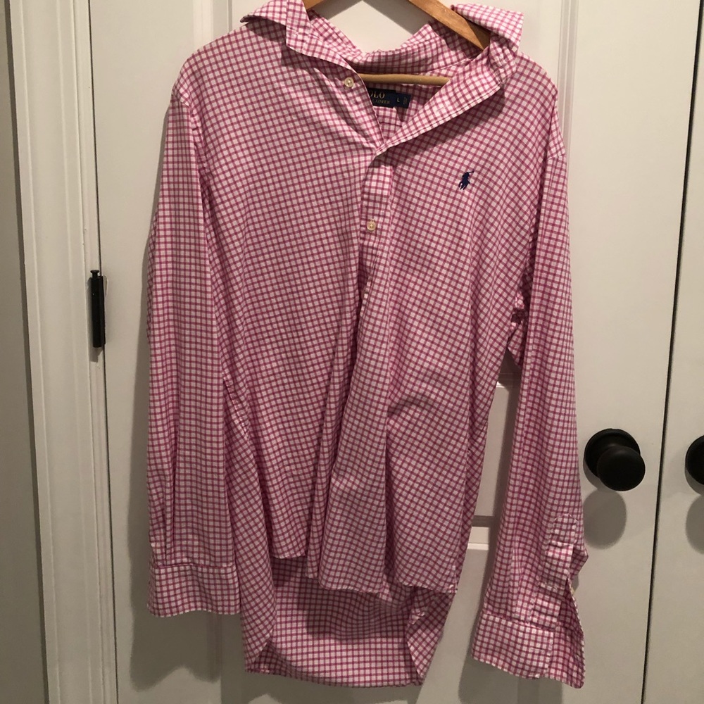 Polo shirt button up longsleeve red/white shirt